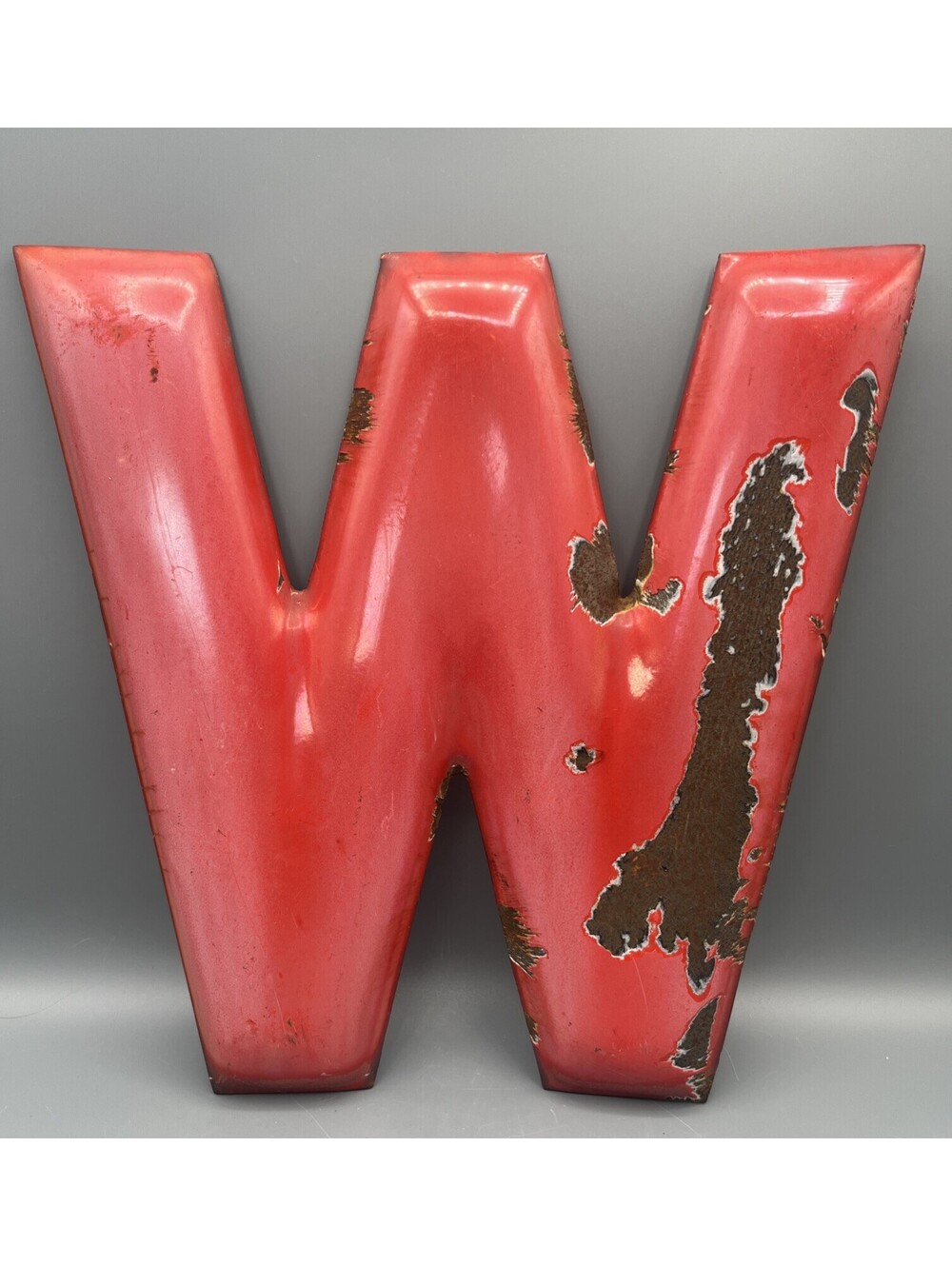 Vintage Porcelain Enamel Metal Sign Letter W Red 12” Gas Station Oil Advertising